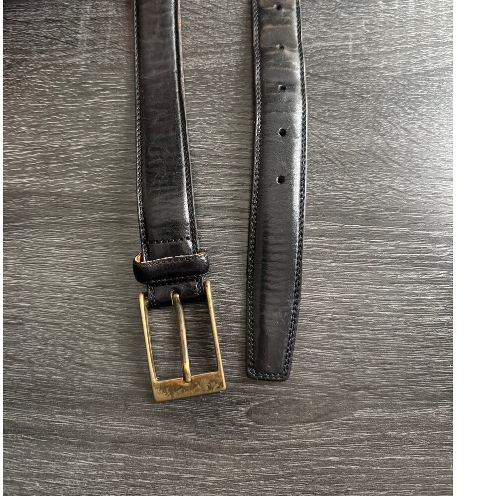Made In Italy Solid Brass Hardware Leather Black Cognac Full Grain Leather Belt - Picture 6 of 7